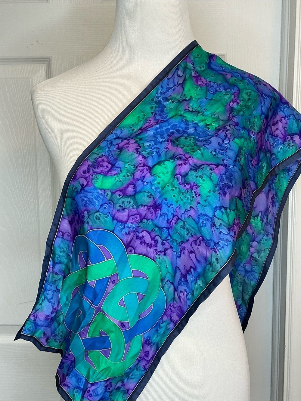 2045 - Vibrant Purple & Teal Watercolor Scarf - Women Accessories - Picture 4 of 4